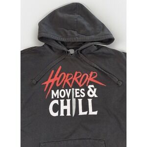Horror‎ Movies and Chill Black Hoodie Pullover Size L Wound Up Scary Netflix GUC